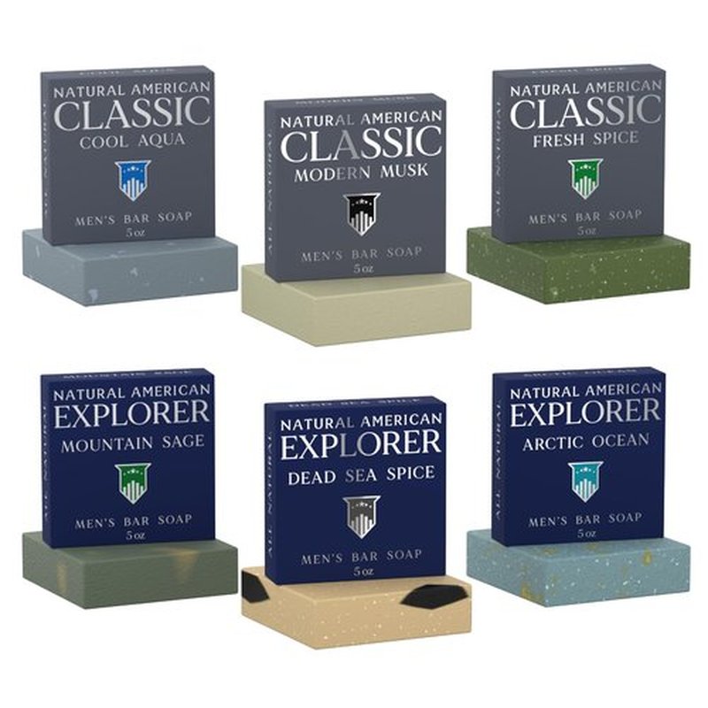 NATURAL AMERICAN Men’s Bar Soap – Mens Cologne Scents, 100% All Natural, Essential Oils, Organic Shea Butter, No Harmful Chemicals – (6pk) Soap for a Man - USA Handmade – 5 oz