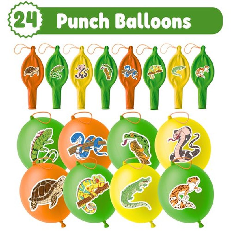 72 PCS Reptile Party Favors for Kids – 48 Pre-Cut Temporary Tattoos & 24 Reptile Punch Balloons Themed Birthday Party Decorations Supplies Favors Gifts, Goodie Bag Fillers, Classroom Rewards