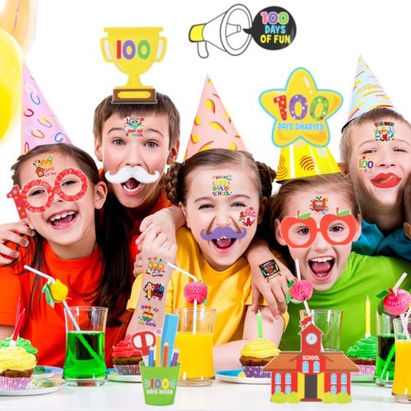 100th Day Of School Temporary Tattoos, 72 pcs Happy 100 Days of School Face Tattoos for Kids 100 Days Smarter Party Supplies, Hooray 100 Days Tattoo Stickers for 100Days Party Decoration, 100 Day of School Gift Bags Fillers