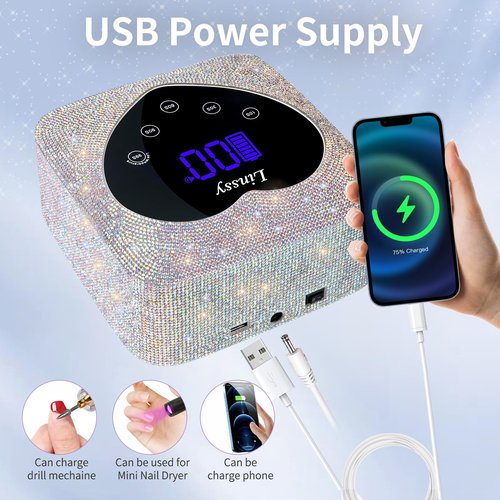 Linssy UV Nail Lamp, 72W Cordless Nail Lamp Nail Dryer with 5 Timer Settings, Large Heart Shape Smart LCD Screen with Touch Control UV Light for Nails, Professional LED Nail Lamp (Diamond)