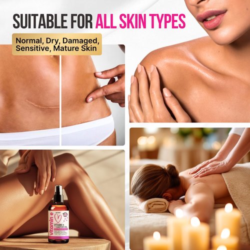 Organic Vitamin E Oil for Scars, Stretch Marks Removal, Wrinkles & Cellulite - Scar Away Treatment Bio Oil with Castor, Rosehip, Jojoba, Almond - Hydrating & Moisturizing Skincare - Face & Body Oil