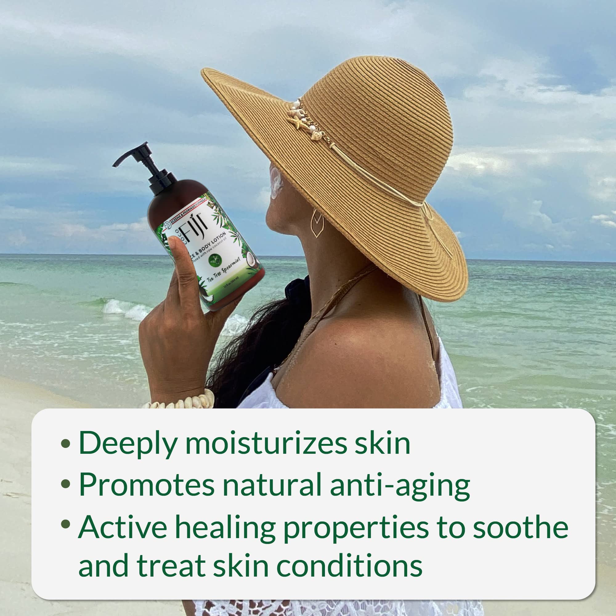 Coco Fiji Face & Body Lotion Infused With Coconut Oil | Lotion for Dry Skin | Moisturizer Face Cream & Massage Lotion for Women & Men | Tea Tree Spearmint 12 oz, Pack of 3
