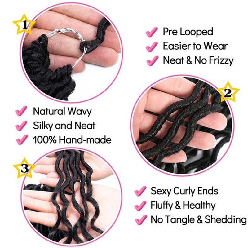 Karida Faux Locs Crochet Hair 18 Inch, 8 Packs Pre Looped Goddess Locs Crochet Hair, Wavy Crochet Faux Locs With Curly Ends, Boho Faux Locs Crochet Hair For Black Women (18 inch, 1B#)