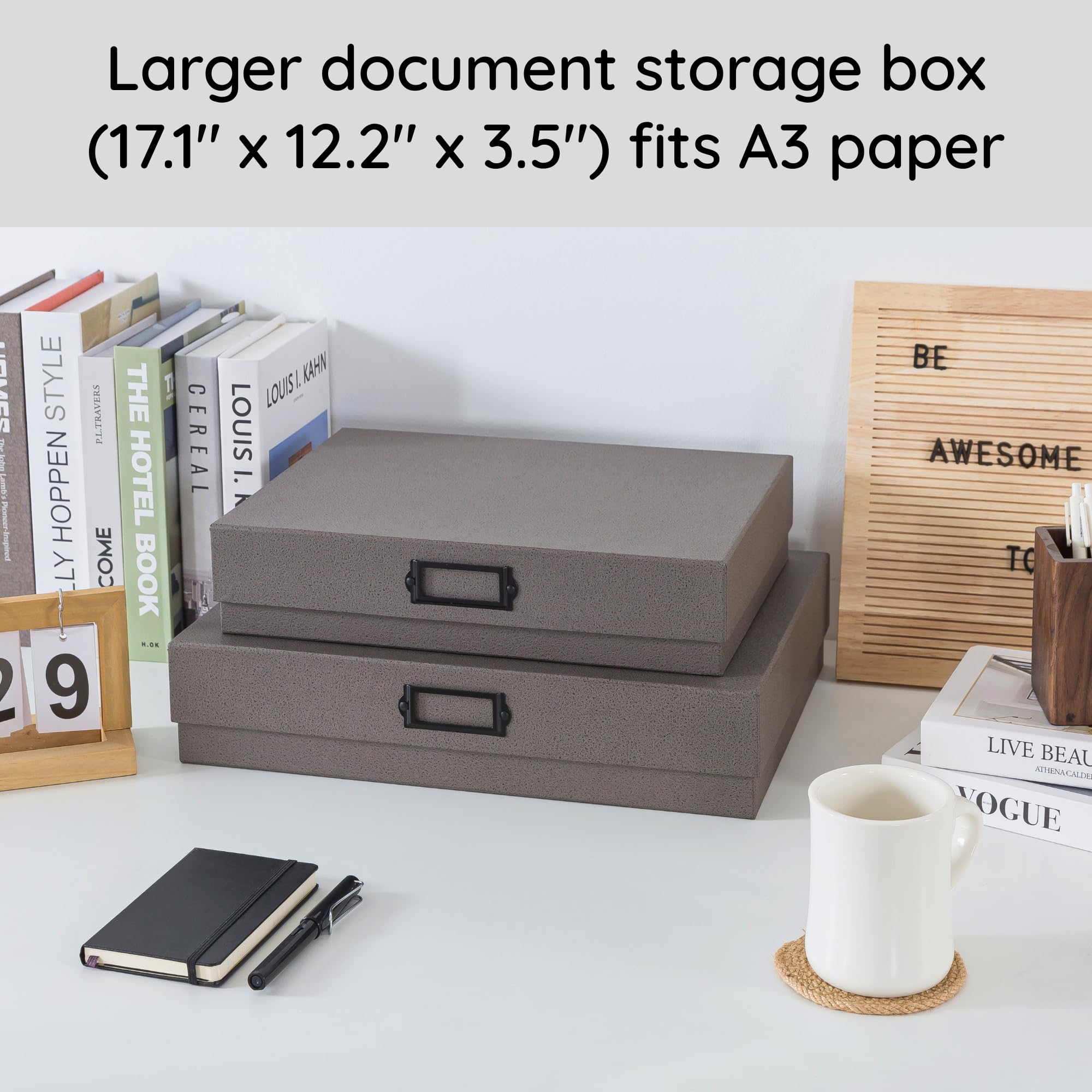 Soul & Lane - Legal Size Document Storage Boxes with Lids, Set of 2, Gray