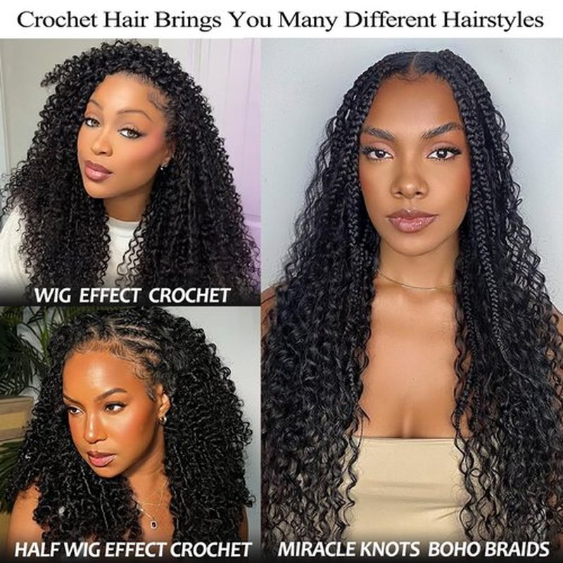 Beauty Youth Kinky Curly Miracle Knots Human Crochet Hair, Invisible Pre-Separated Feather Crochet Human Hair Extensions For Black Women, Natural Black 110g/Pack 16 Inch