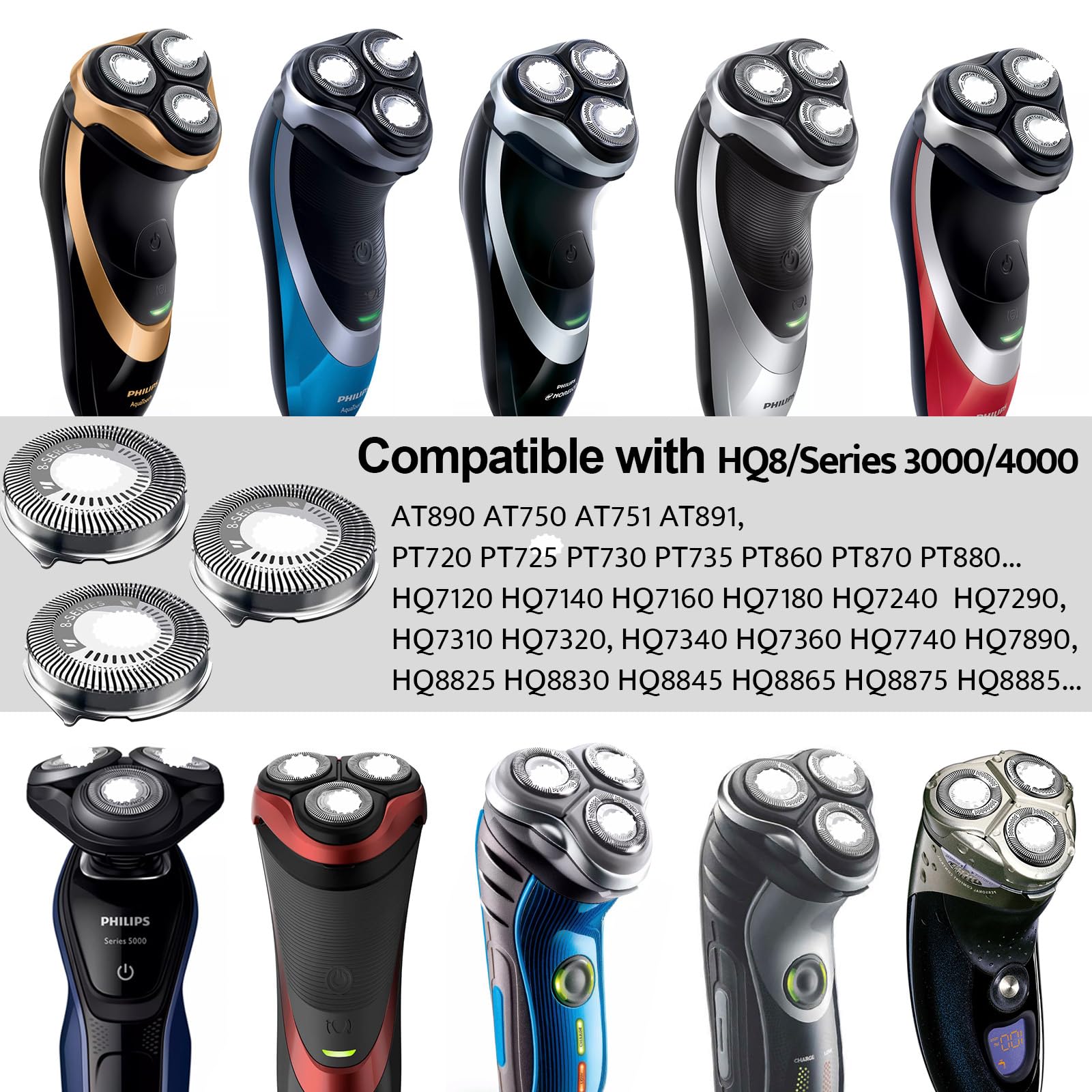 SH50 Shaver Replacement Heads for Series 5000 Razors, (Blue)