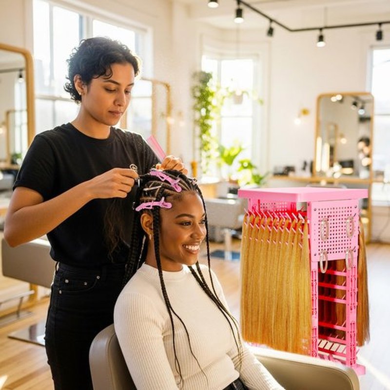 Sunnacate Braiding Rack with Tools, 2-Sided Hair Rack Braid Stand with Wheels, 220 Pegs Standing Hair Separator Divider Extension Holder Hanger Perm Accessories for Salon Home