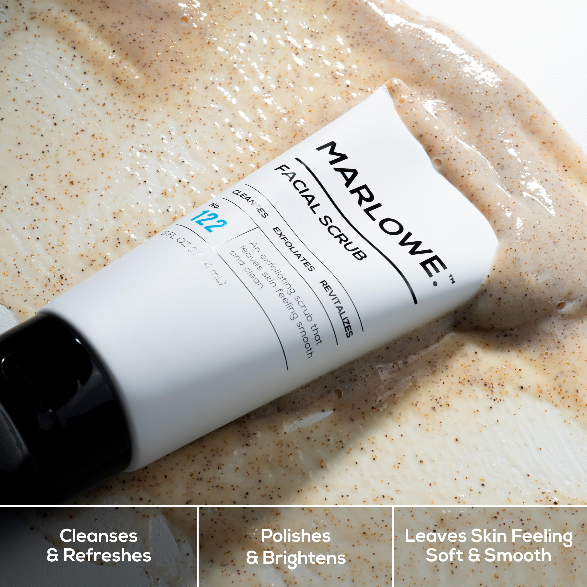 MARLOWE. Facial Scrub for Men, 6 oz, Exfoliating & Refreshing Gentle Face Exfoliator, Cleanses, Smooths, Revitalizes Skin, Clean Vegan Formula with Apricot Seed Powder & Pumice, Fresh Sage & Fir Scent