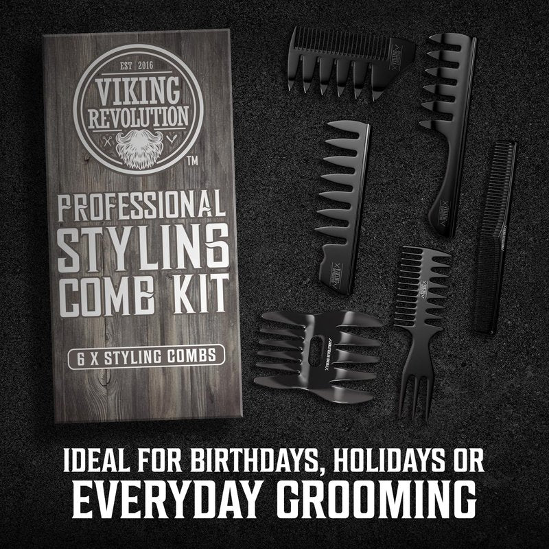 Viking Revolution Professional Styling Hair Combs for Men (6 Pieces) - Mens Comb for Hair Styling, Texturizing, Grooming and Detangling - Anti-Static, Durable and Easy to Clean