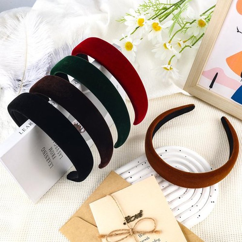 Lestp 5Pcs Velvet Wide Headbands for Women Winter Black Red Headband Cute Christmas Accessories Gift Soft Padded Headband Fashion Headband Non Slip Vintage Head Band Plastic Headbands 90s Hair Band