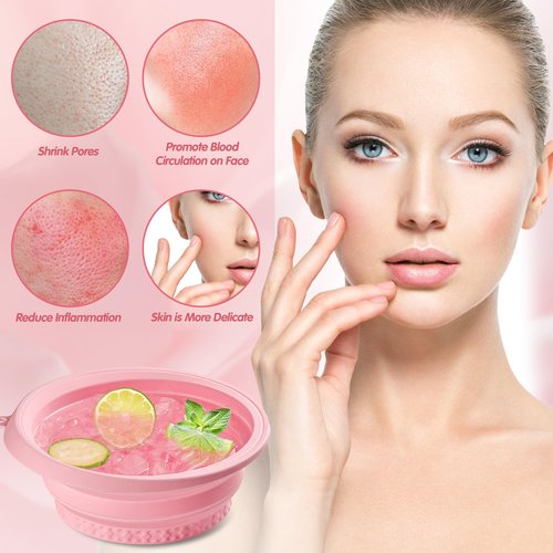 KOOK UDU Silicone Face Ice Bath Bowl bowl with Built-In Icetray,Silicone and Foldable Face Tub,Ice Bath Water Chiller,Skin Tightening and Acne Relief for Home & Travel (Pink)