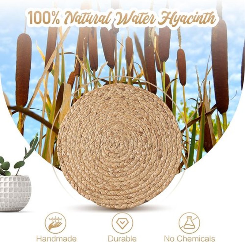 Aofmee Round Woven Placemats Set of 6 - Boho Rattan Table Mats in Natural Water Hyacinth