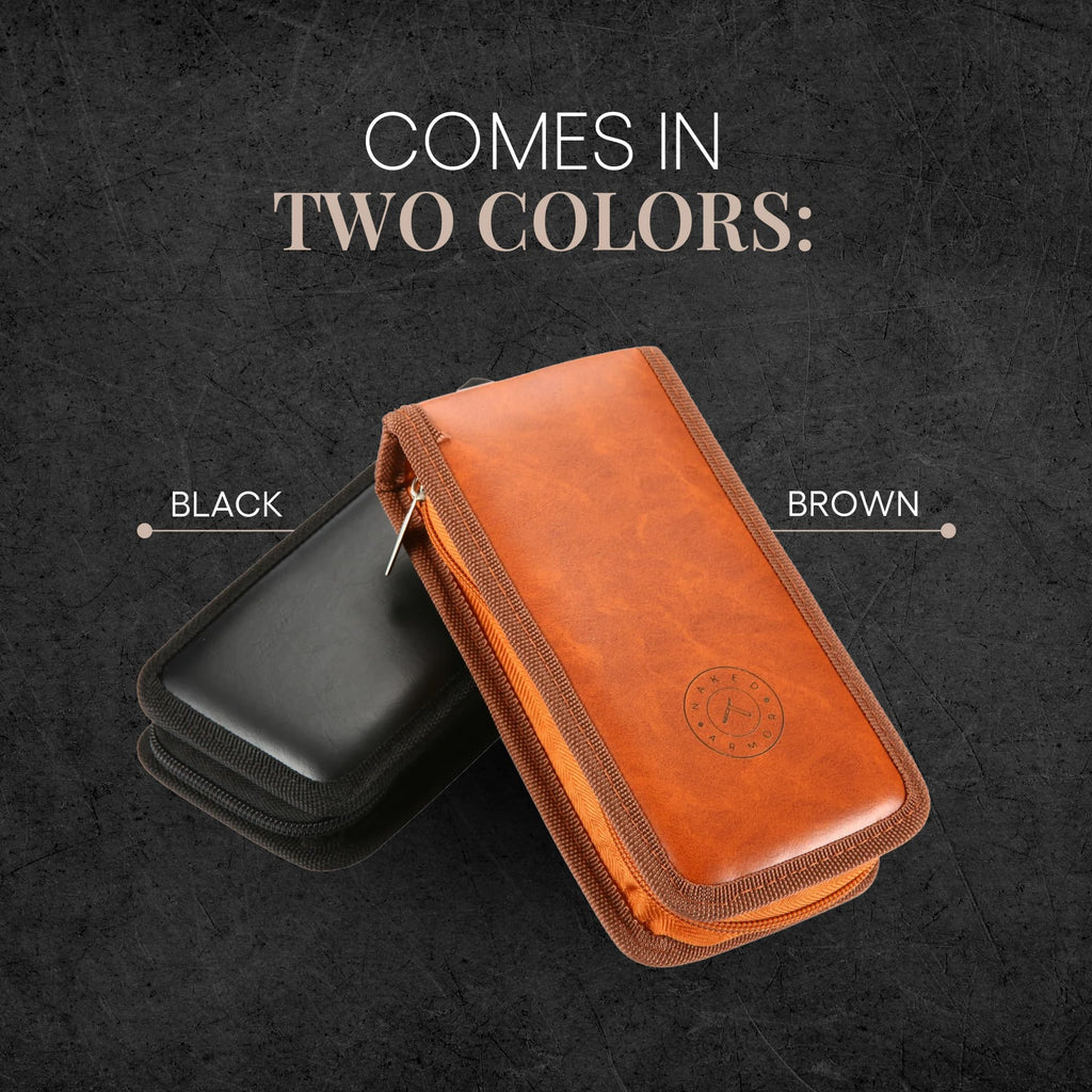 Naked Armor Cador Leather Razor Travel Case & Shaving Brush Holder, Brown