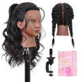 Mannequin Head with Human Hair 16" Cosmetology Manikin Doll Head 100% Real Human Hair for Styling Hairdresser Practice Braiding with Free Clamp Holder