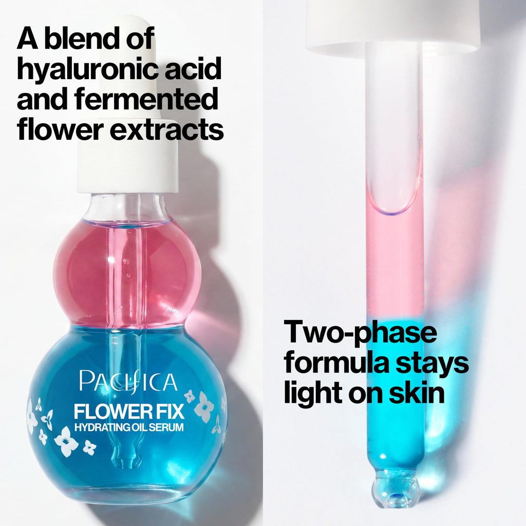 Pacifica Face Oil Serum - Flower Fix Bi-Phase Hydrating Skin Barrier - w/Hyaluronic Acid & Natural Botanical Ingredients - for Dry Sensitive Skin Vegan & Cruelty-Free Dermatologist Approved