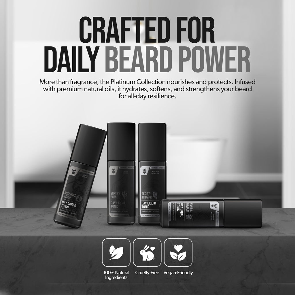 The Beard Struggle - Day Liquid Tonic Beard Oil - Platinum Collection, Vanir's Wisdom - Beard Oil for Men - Moisturize, Softens Hair, Reduces Itch - Day Time Beard Growth Oil (1.35 Fl oz)