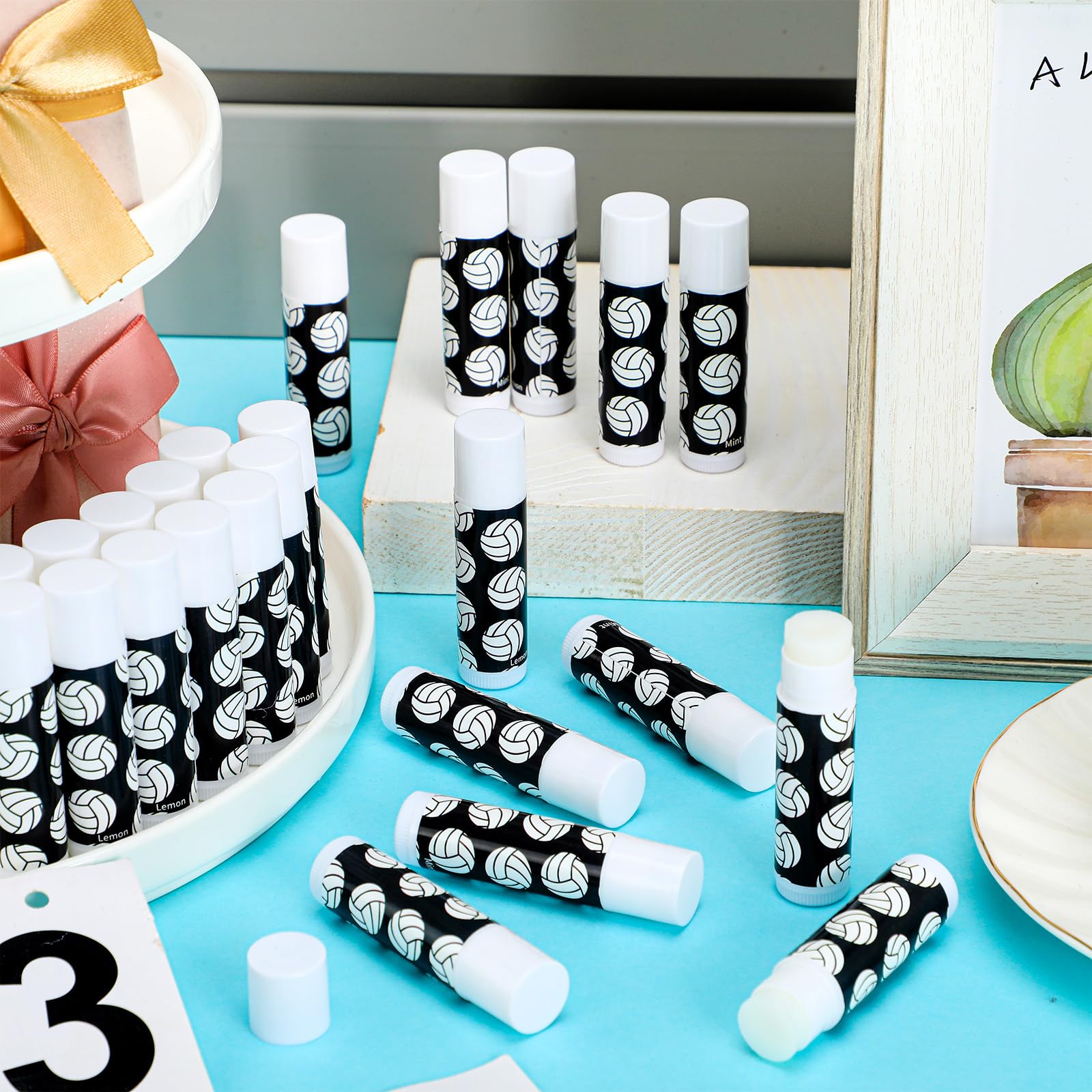 Suttmin 24 Pcs Volleyball Lip Balm Volleyball Team Gifts Volleyball Party Favors Volleyball Lip Balm Gift for Volleyball Team Volleyball Party Guest Supplies(Black)