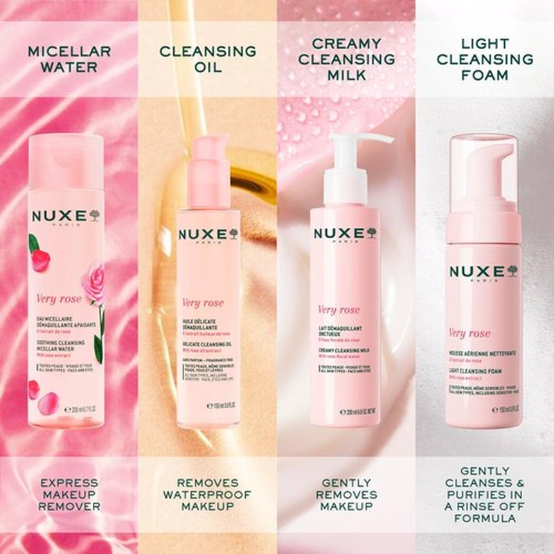 Nuxe Very Rose 3-in-1 Micellar Water, Soothing Facial Cleanser and Makeup Remover, with Rose Extract for Face & Eyes, 6.7 Fl Oz