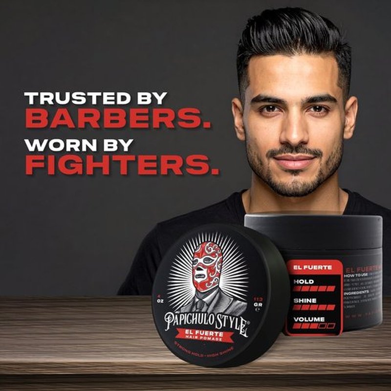 Papichulo Style Deluxe Pomade “El Fuerte” - Strong Hold & High Shine - Water-Based, Flake-Free, Easy Washout - 4 oz
