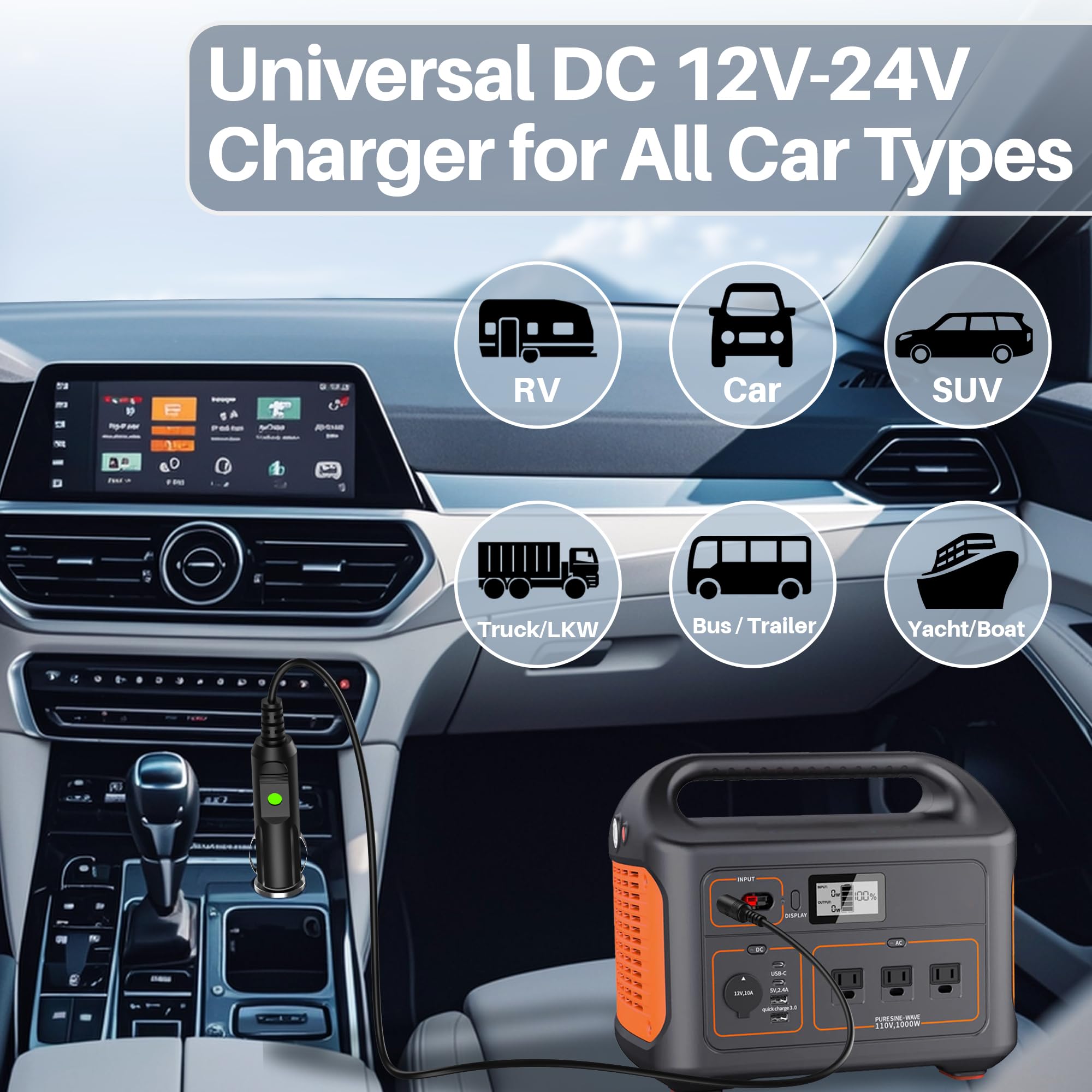 Charger for Jackery Portable Power Station Explorer 12V-24V Car Charger