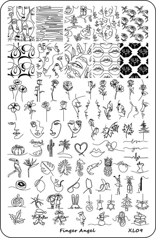 FingerAngel 4PCS XL Nail Art Stamp Plates with Stamping Image Plates Collection Manicure Tools Plate Organizers XL07-10