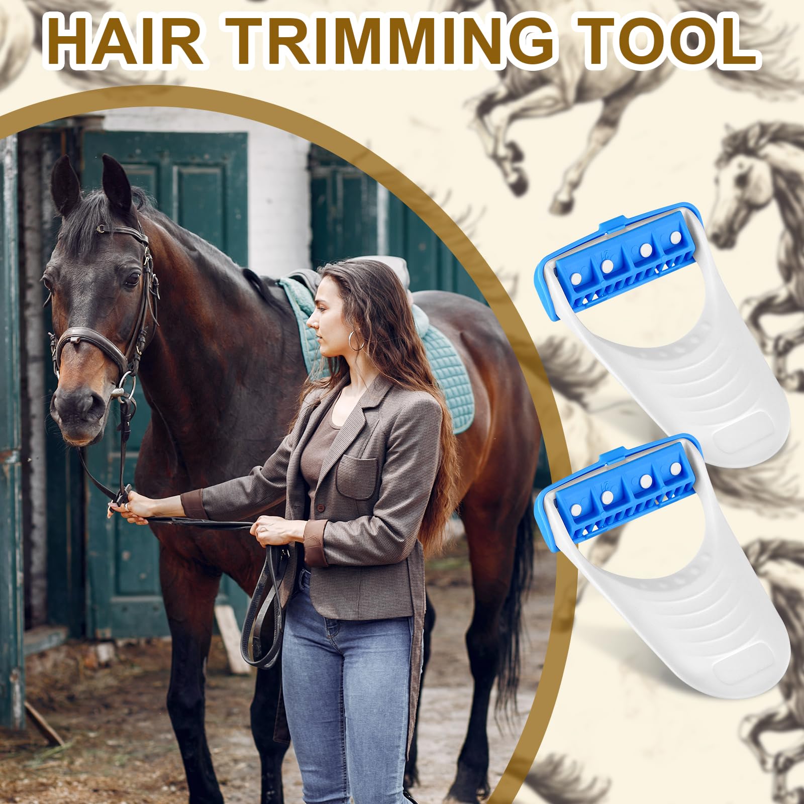 LIUBUJINGYING 24 Pcs Horse Clippers Horse Grooming Razor Disposable Grooming Razor Horse Trimmer Shaver Kit Fit for Horse Dog, White&Blue
