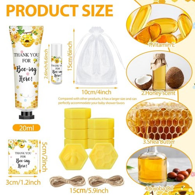 Skiennix Bee Themed Baby Shower Favors - 75 Pcs Sweet As Can Bee Lip Balms & Hand Creams | Perfect Gender Reveal Gift