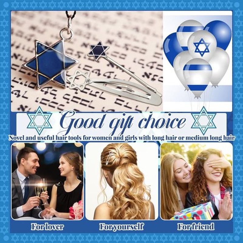 FineCheer 48 Pcs Kippah Hat Hair Clip Set Metal Head Fasteners Jewish Star of David Hair Clips for Jewish Kippah Yarmulke Hat