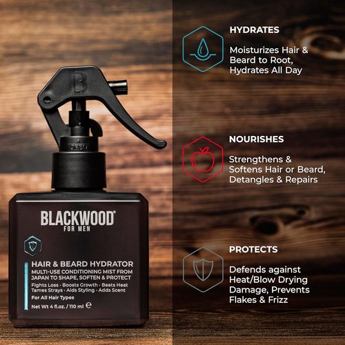 Blackwood For Men Hair & Beard Hydrator Spray - Natural Leave-In Conditioner for Moisturizing & Detangling - Ideal for Beard Growth - Vegan Grooming Essential (4 oz)