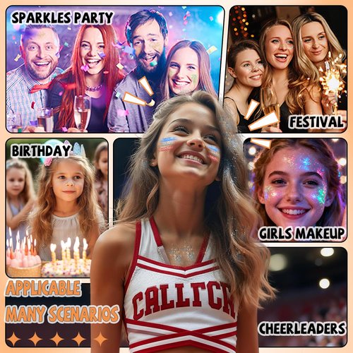 Body Glitter Face Glitter, Hair Glitter for Kids, 12 Shapes Fine Chunky Glitter Gel for Women Girls Makeup Sparkles Party Mermaid Sequins Rave Accessories Singer Concerts Festival (Pink Scheme)