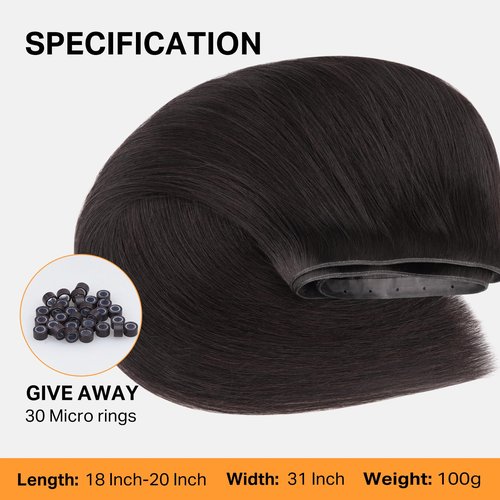 DOORES Butterfly Weft Hair Extensions Human Hair, Dark Brown 18 Inch 100g, Hand Tied Double Layered PU Extensions with Micro Beads
