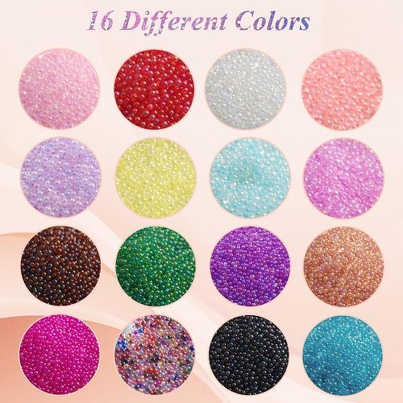 16 Colors Caviar Beads for Nails, 0.6-0.8mm Glass Micro Pixie Bead Mini Iridescent Bubble Microbeads for Women Girls Nail Art Charms Decorations Women Manicure Makeup DIY Craft