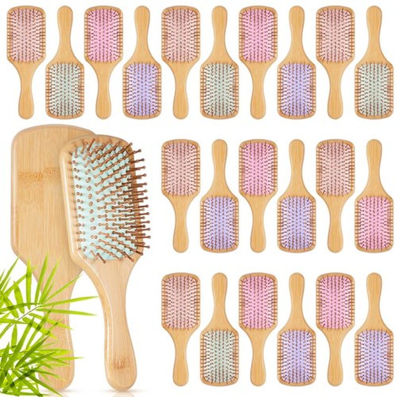 Tessco for you 24 Pcs Bamboo Hair Brushes for Women Bulk Wooden Paddle Brush Scalp Massage Bamboo Bristles Anti Static Men Engraving DIY Gift for Wedding Teacher (Multicolor)