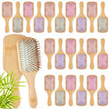 Tessco for you 24 Pcs Bamboo Hair Brushes for Women Bulk Wooden Paddle Brush Scalp Massage Bamboo Bristles Anti Static Men Engraving DIY Gift for Wedding Teacher (Multicolor)
