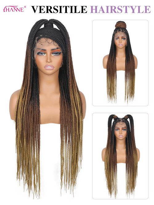 HANNE Full Lace Braided Wigs for Black Women Knotless Braided Wigs with Baby Hair 100% Handmade HD Lace Synthetic Box Braid Wig