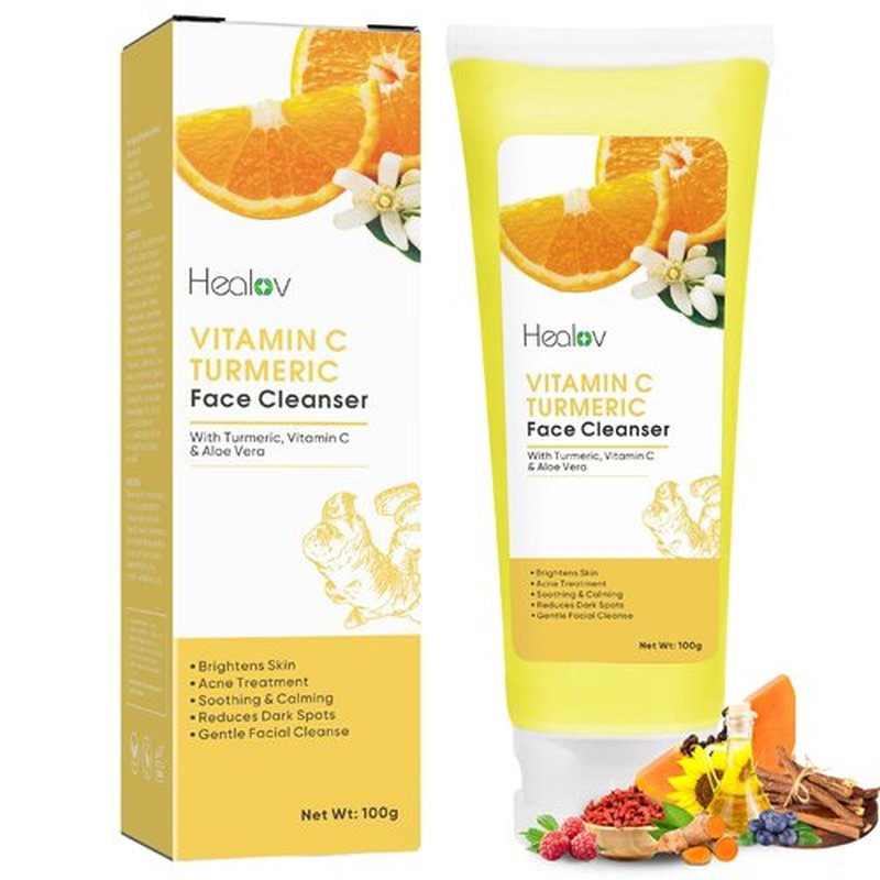 Healov Turmeric Face Wash – Skin Brightening Liquid Soap for Discoloration – Natural Anti Aging Exfoliating Facial Cleanser for Spots, Acne, Sun Damage – Turmeric Soap Skincare