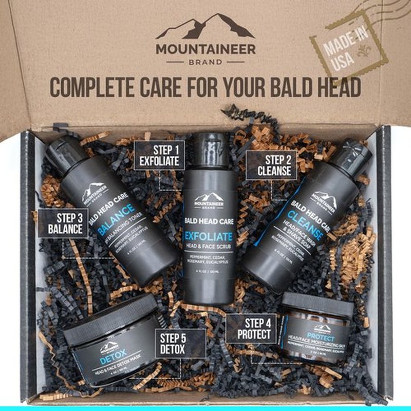 Mountaineer Brand Bald Head Shampoo & Moisturiser | Fresh & Natural Scent | Bald Head Care for Men | Made in WV | Hydrating Soap & Wash | Non-Greasy Scalp & Face Balm | 4oz
