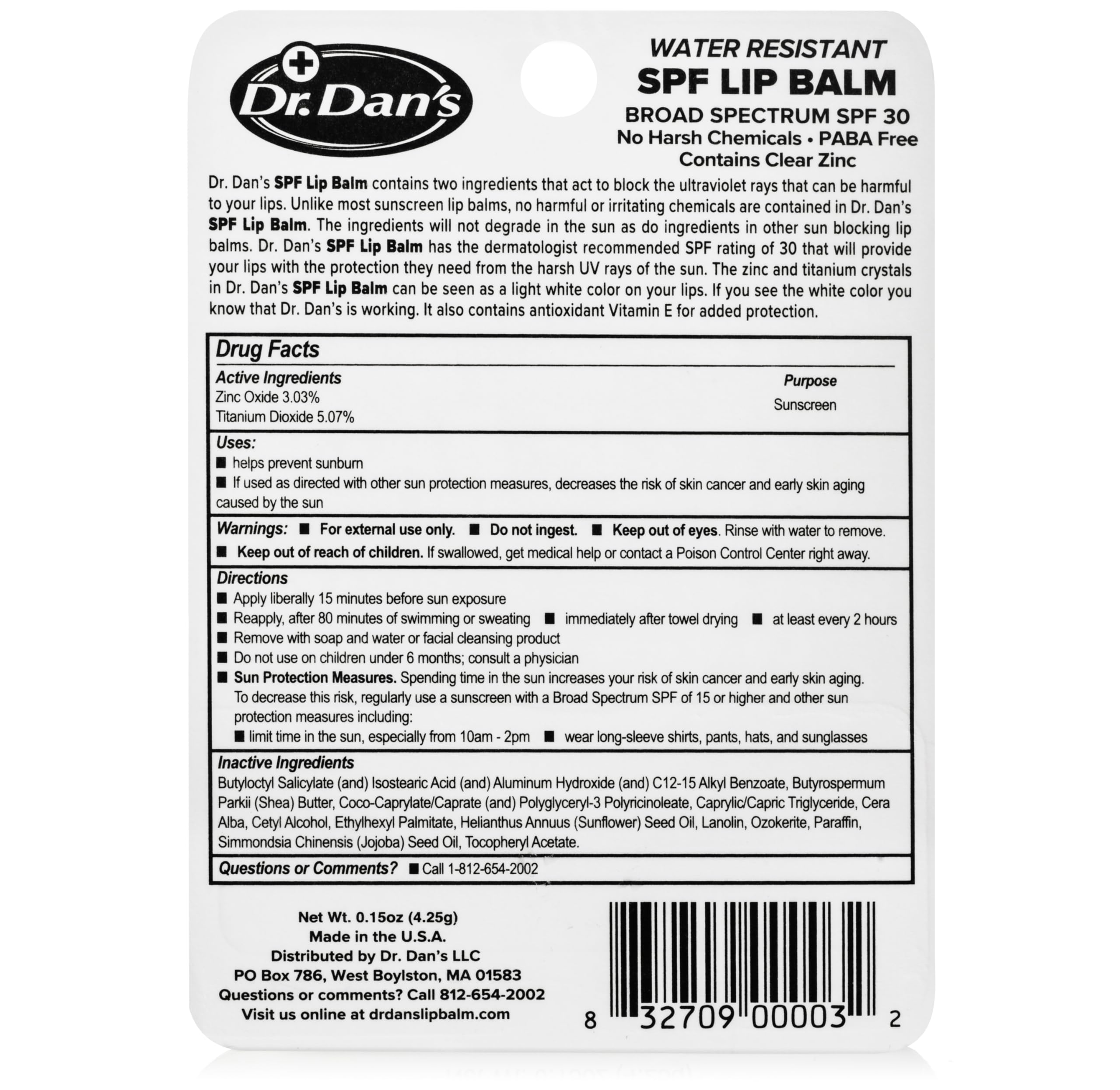 Dr. Dan's SPF 30 Lip Balm Mineral Based 3 Pack