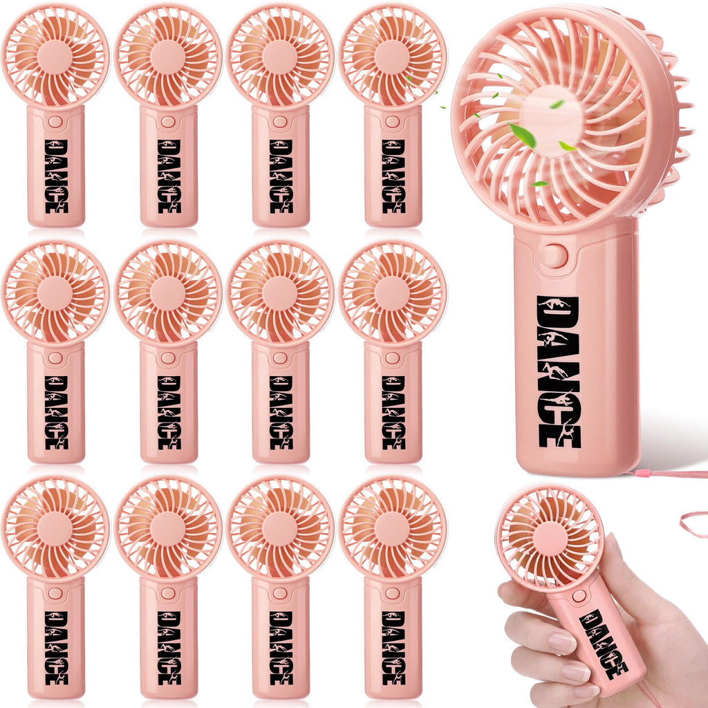 VIHOSE 12 Pcs Dance Mini Portable Fan Bulk Dance Competition Recital Small Personal Handheld Pink Fan with Lanyard for Women Dancer Team Ballet Ballerina Gymnastics Jazz Party Favors Accessories