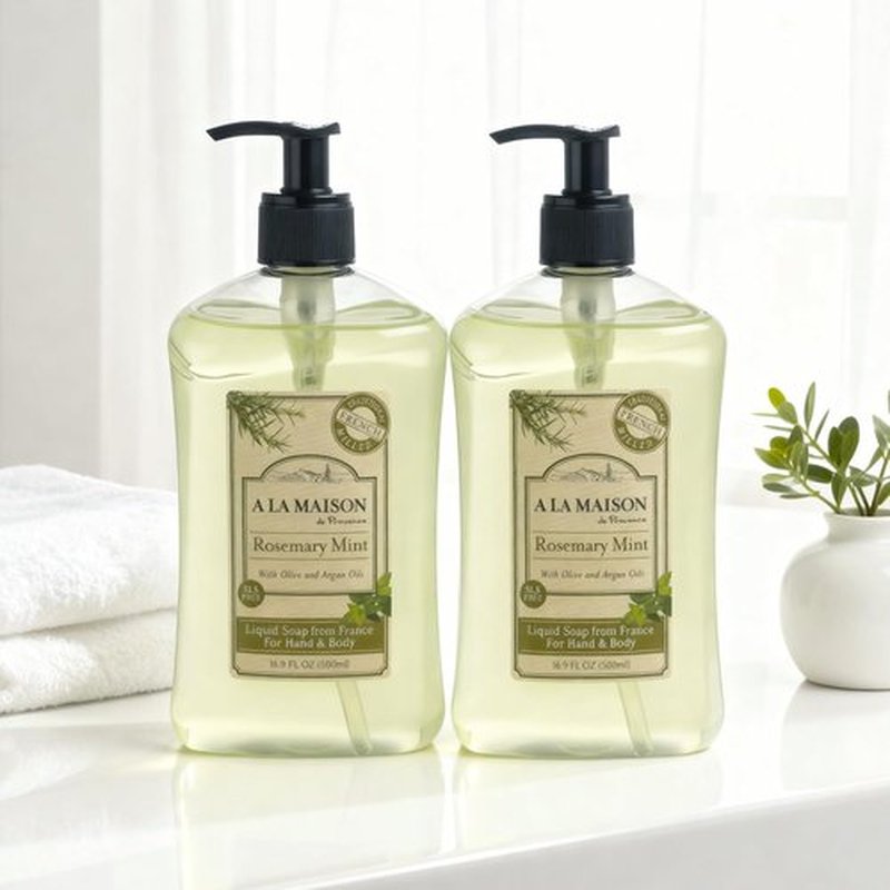 A LA MAISON French Liquid Hand Soap - Rosemary Mint Natural Hand Wash with Essential Oils | Biodegradable & Vegan (16.9 oz, 2 Pack)