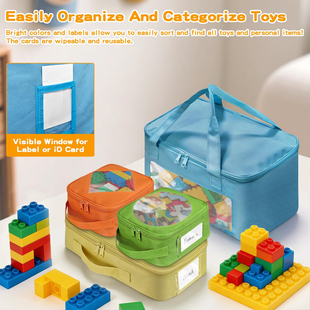 BOHEMIABY 4 PCS Visible Magnetic Tiles Storage Bags, Toy Storage Bags with Label for Home School, Carrying Case for Building Bricks, Puzzle, Board Games, Toy Car and Other