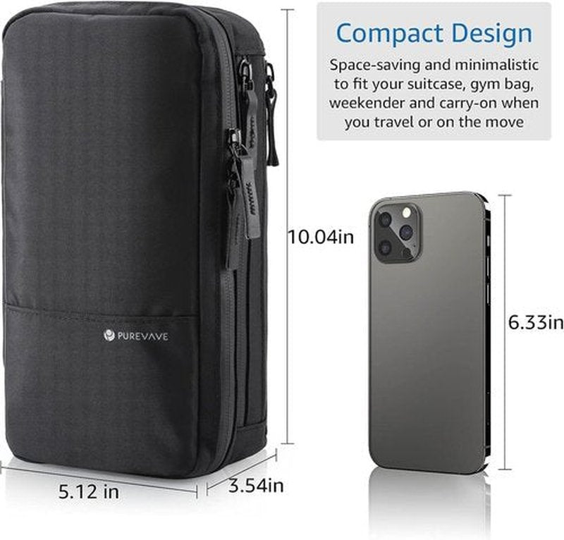 Purevave Men's Toiletry Travel Bag - Compact Waterproof Dopp Kit | Black Hanging Wash Pouch