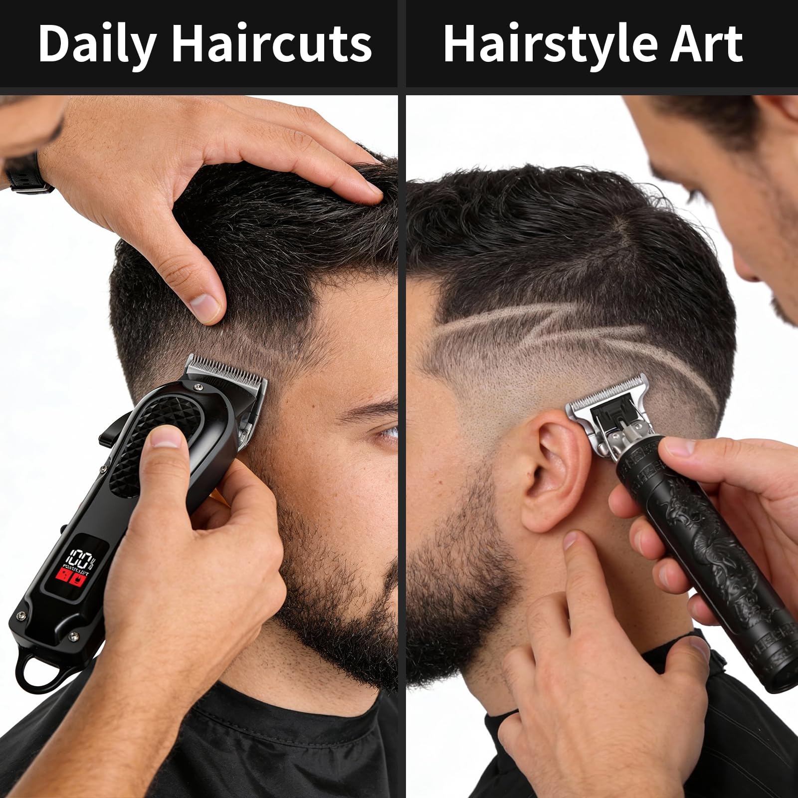 WAIKIL Professional Hair Clippers for Men & Beard Trimmer Set,Cordless Barber Clippers with T-Blade Outliner,LED Display,8 Guide Combs,Rechargeable Grooming Kit for Home & Barbershop