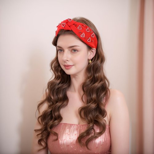 Gmmidea Valentine’s Day Heart Headband Rhinestone Beaded Galentines Headband for Women Girls Crystal Heart Knotted Hairband Cute Holiday Valentines Costume Head Band Party Decor