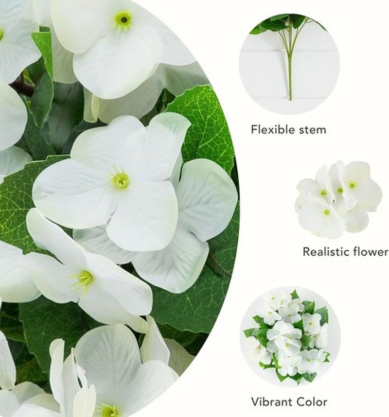 Nearly Natural 14-Inch UV Resistant Artificial Hydrangea Bush - Indoor/Outdoor Set of 6