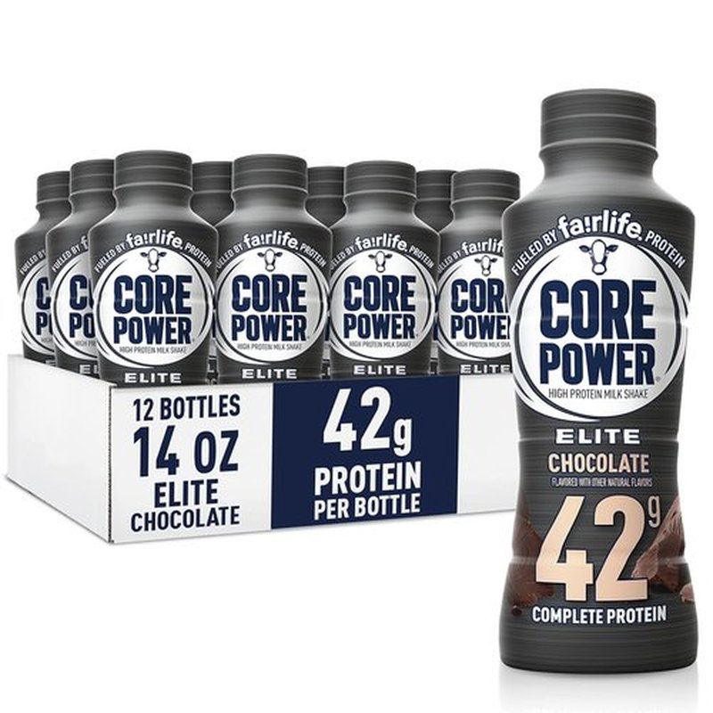 Core Power Elite High Protein Shake - Chocolate Flavor, 42g Protein, 14oz Bottle, 12 Pack