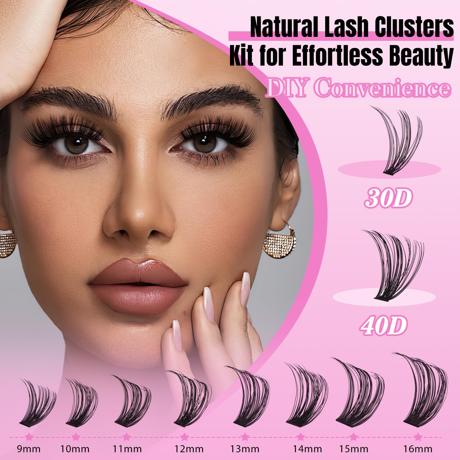 WLFRHD Lash Clusters Kit 320 Pcs D Curl DIY Natural Wispy Lashes Eyelashes Clusters Eyelash Extension Kit with Eyelash Bond and Seal, Remover & Tweezers (30D+40D, Mix9-16mm Kit)