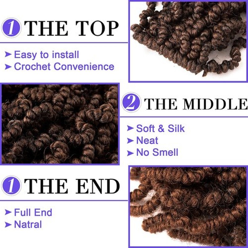 3 Packs 10 inch Ombre Synthetic Crochet Braids - Pre-twisted Fluffy Curly Hair Extensions 15 strands/pack (T1B/30#)