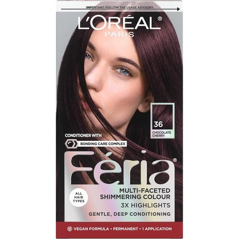 L'Oreal Paris Feria Hair Color - Multi-Faceted Shimmering Permanent Dye, Chocolate Cherry (36)