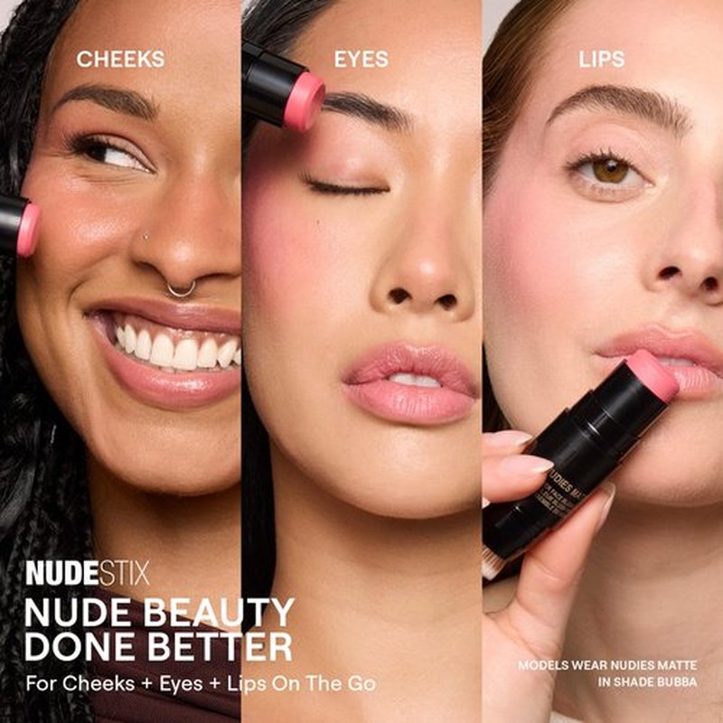 Nudestix Nudies Blush Stick – 3-in-1 Cream Blush for Cheeks, Eyes & Lips with Built-In Brush | Soft Matte Finish for a Natural Flush | Clean, Vegan & Travel-Friendly Makeup (Cherie)